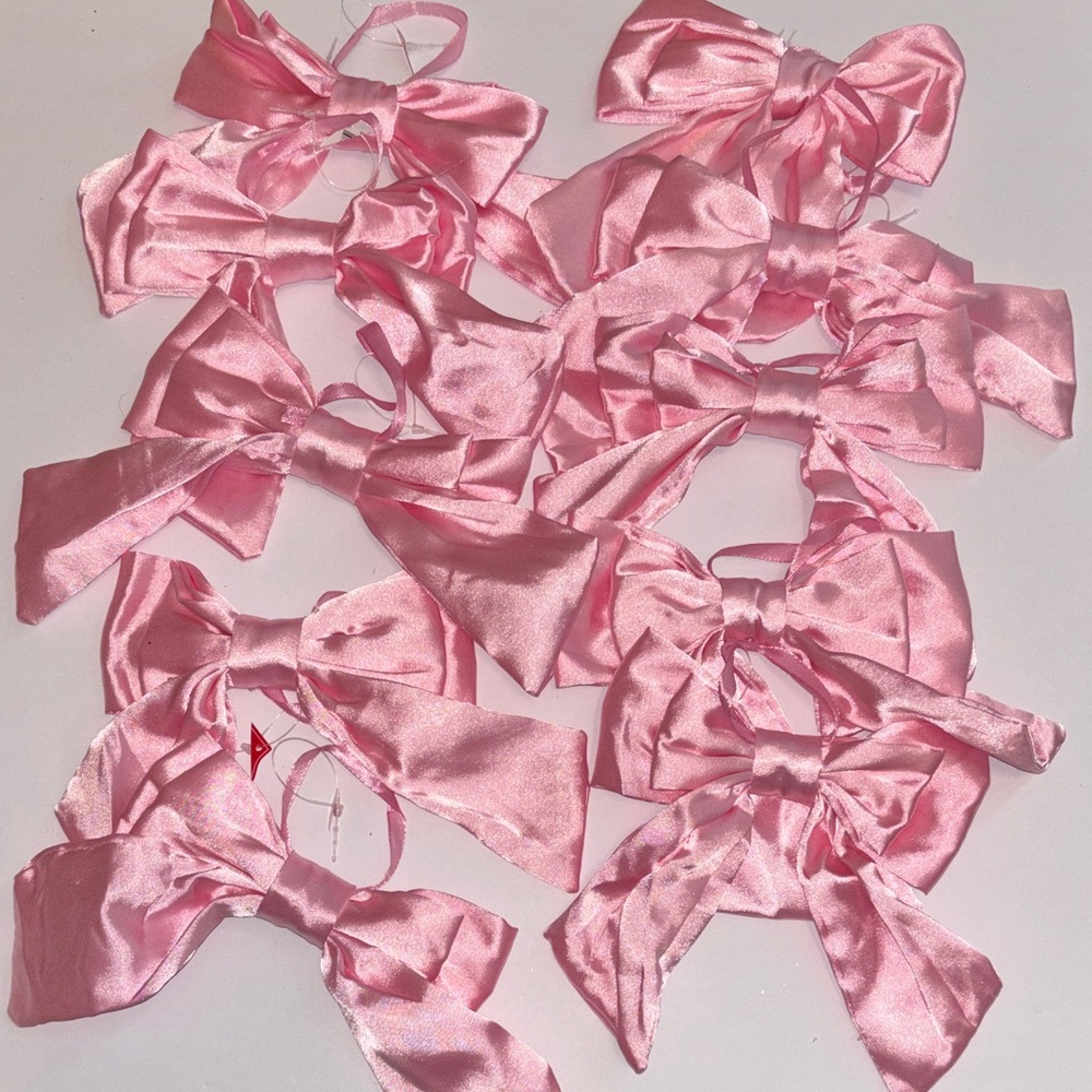 Set of Pink Satin Bows Christmas Tree Pink Bows Set of 10 NEW PINK BOW ORNAMENTS